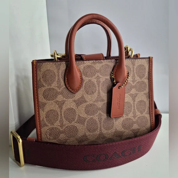 Coach Ace Tote Bag 17 signature canvas tan/rust CT891 NWOT - Picture 2 of 7